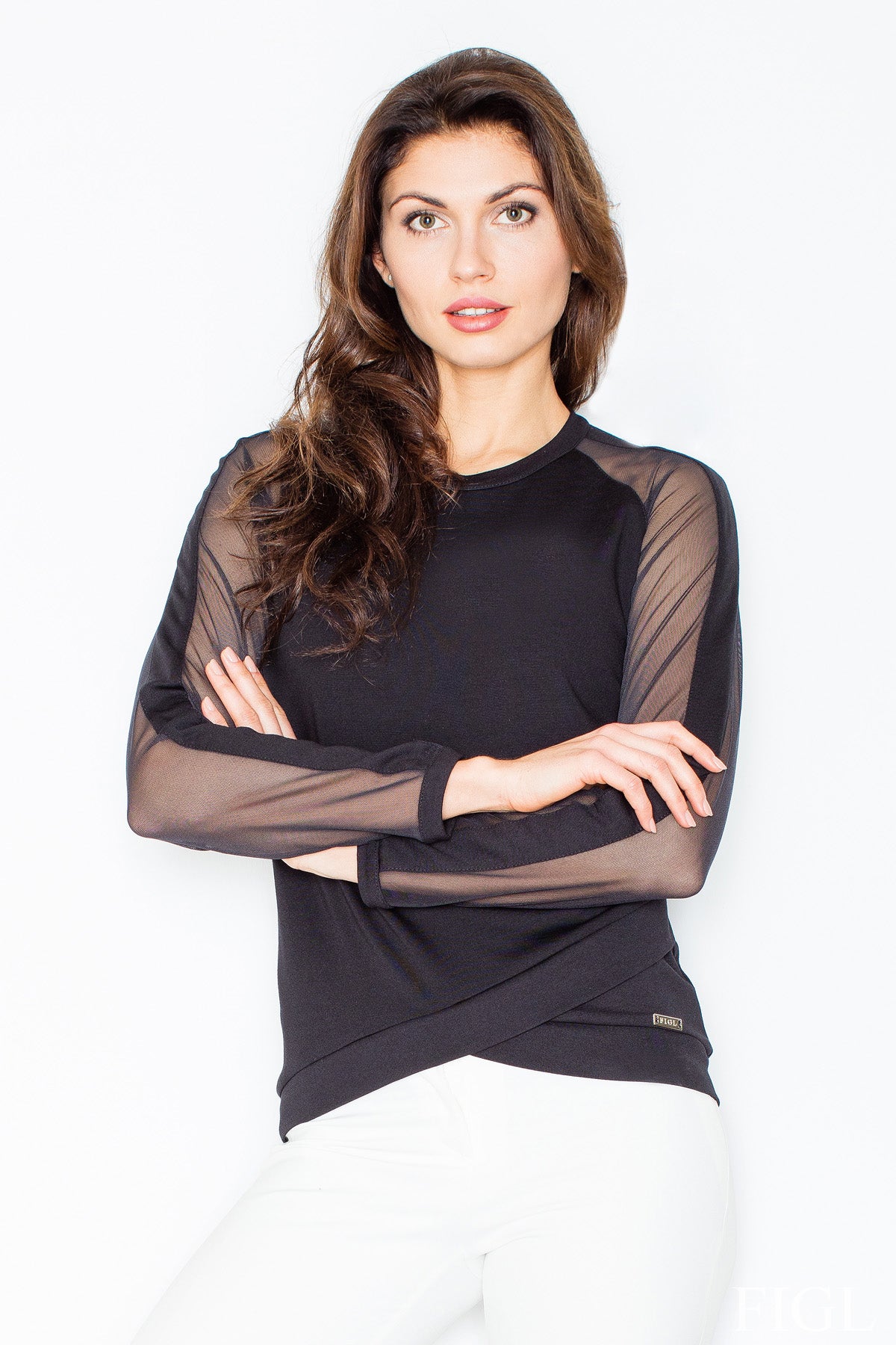 Sheer Sleeve Black Knit Top