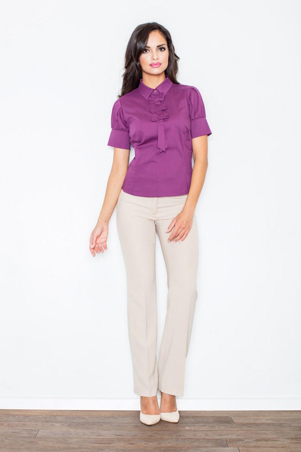 Elegant Plum Short-Sleeve Ruffle Blouse