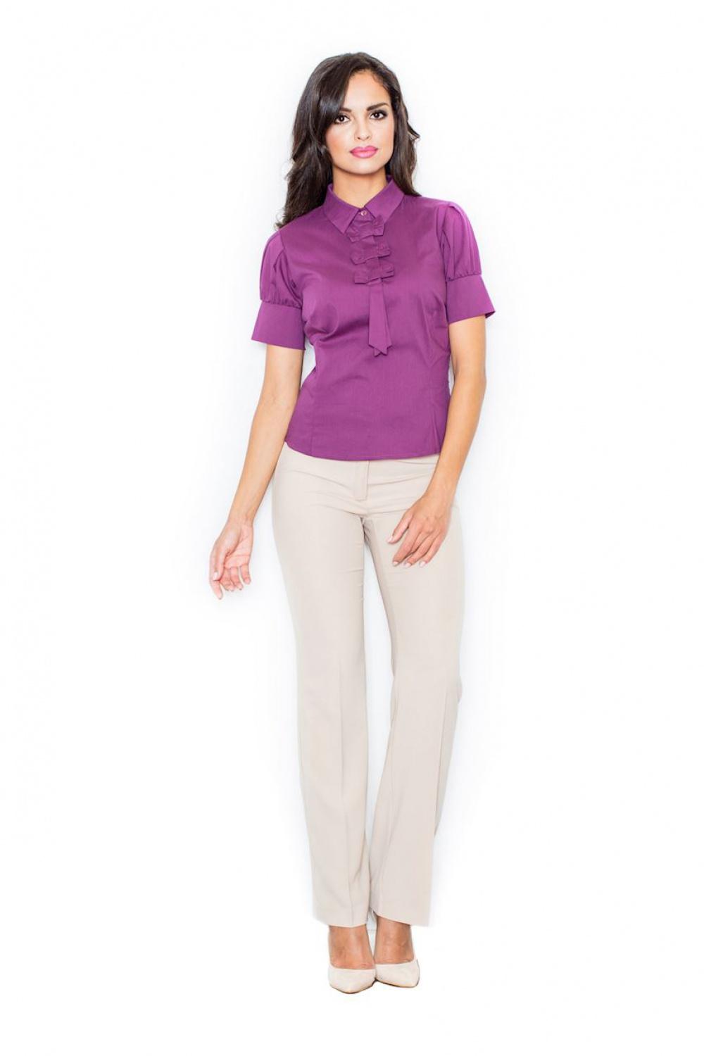 Elegant Plum Short-Sleeve Ruffle Blouse