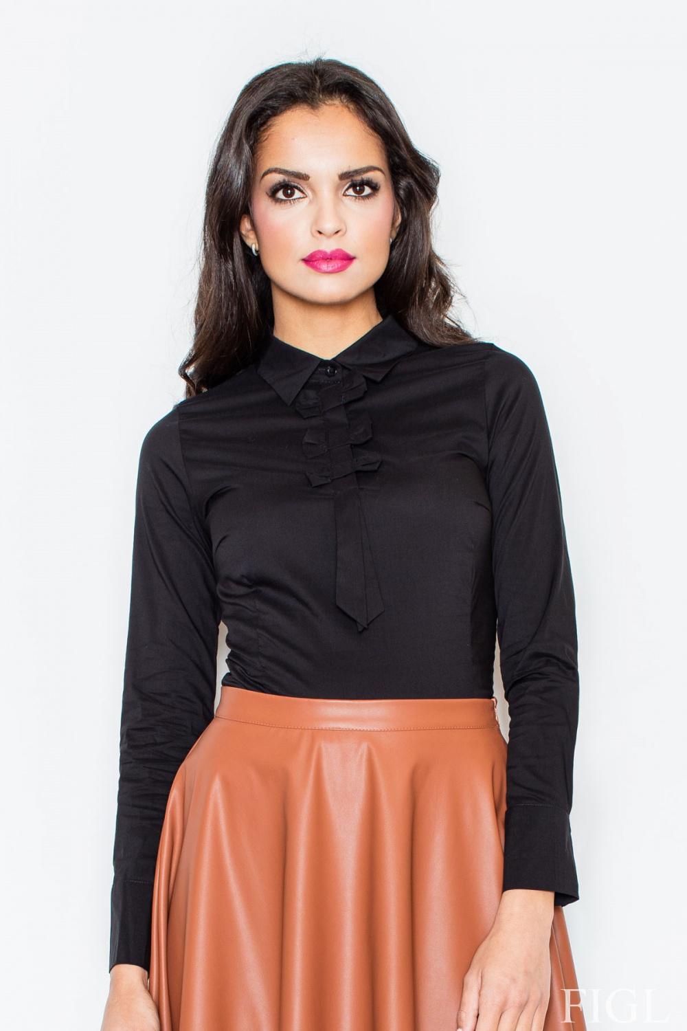 Classic Black Ruffled Front Blouse