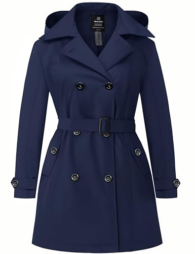 Classic Hooded Double-Breasted Trench Coat with Belt