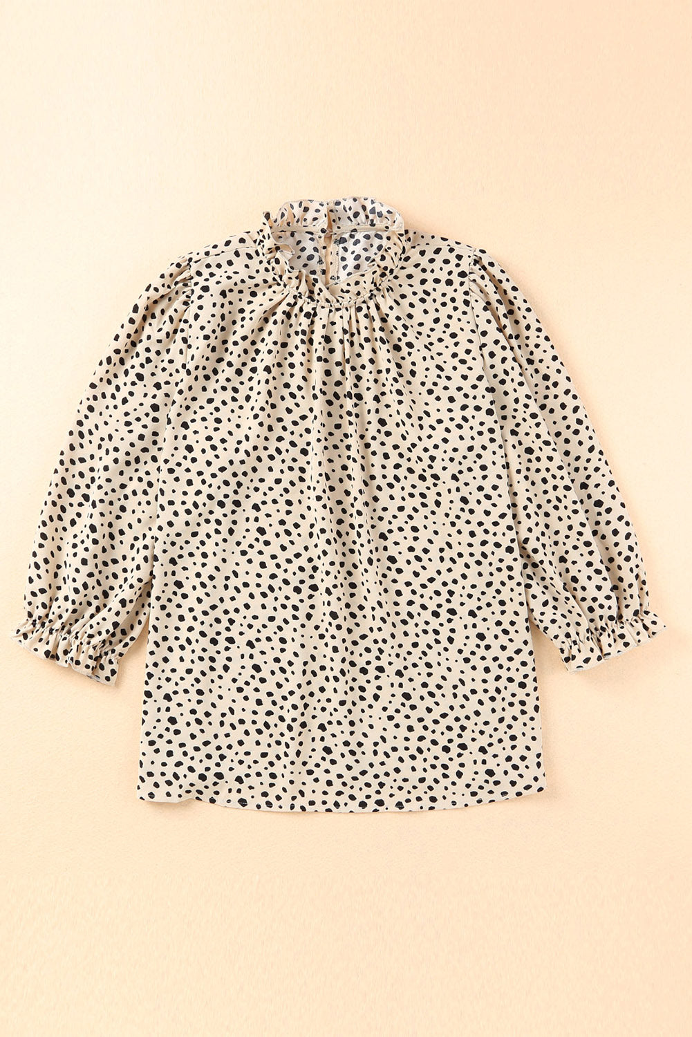 Frilled Neck 3/4 Sleeves Cheetah Blouse