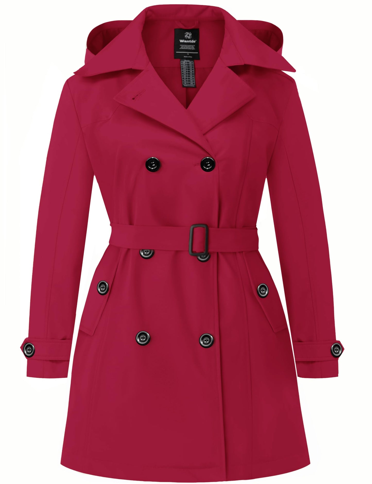 Classic Hooded Double-Breasted Trench Coat with Belt