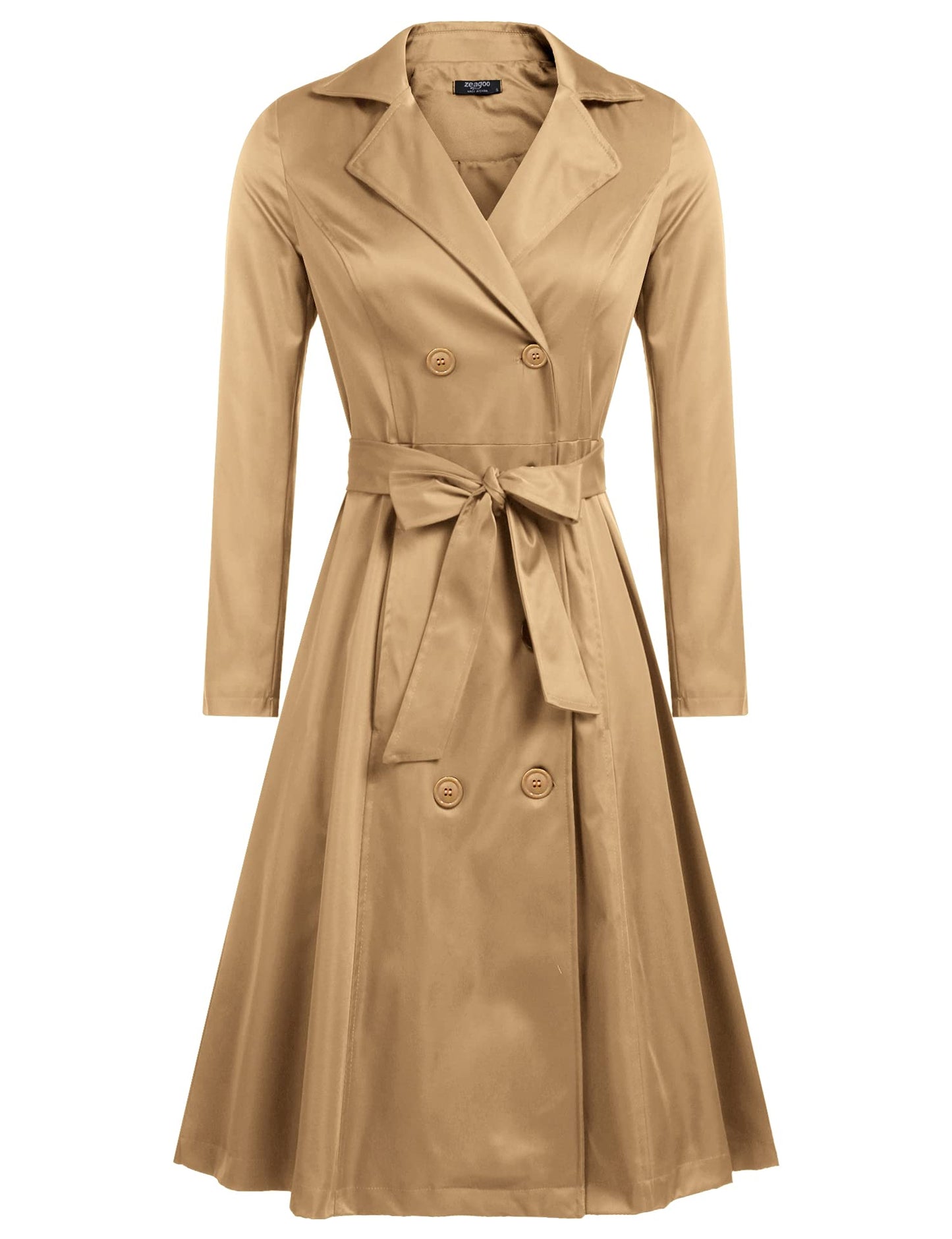 Elegant A-Line Double-Breasted Trench Coat with Belt