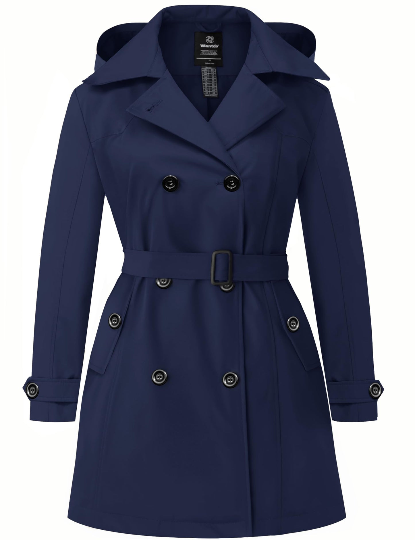 Classic Hooded Double-Breasted Trench Coat with Belt