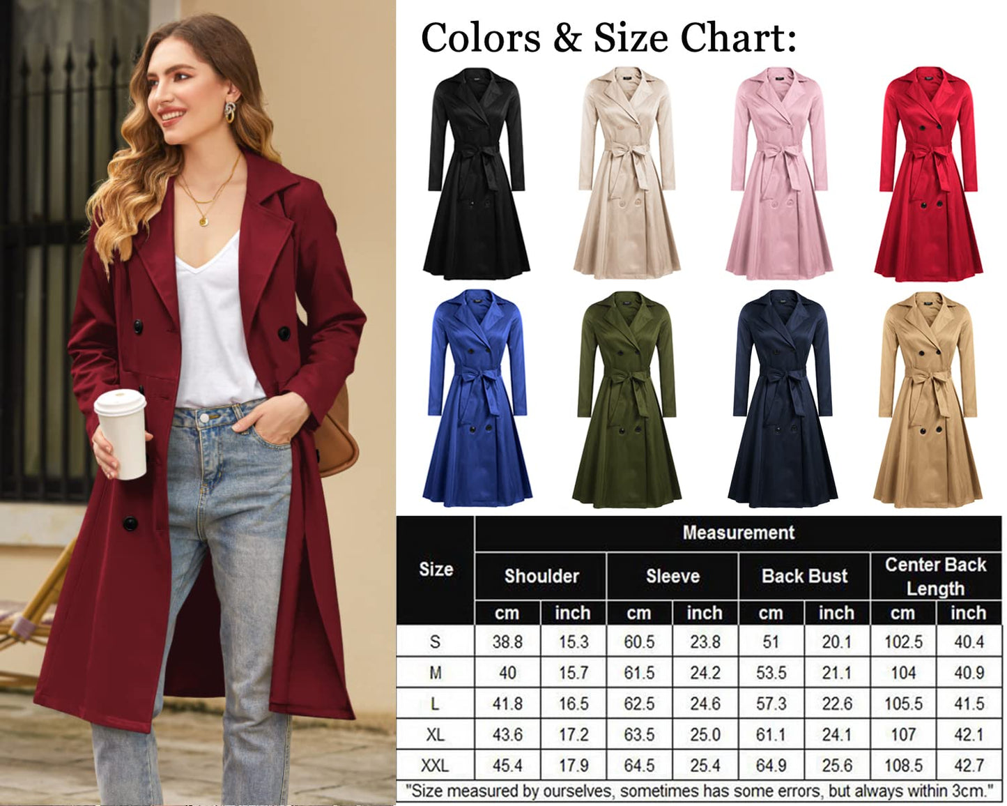 Elegant A-Line Double-Breasted Trench Coat with Belt