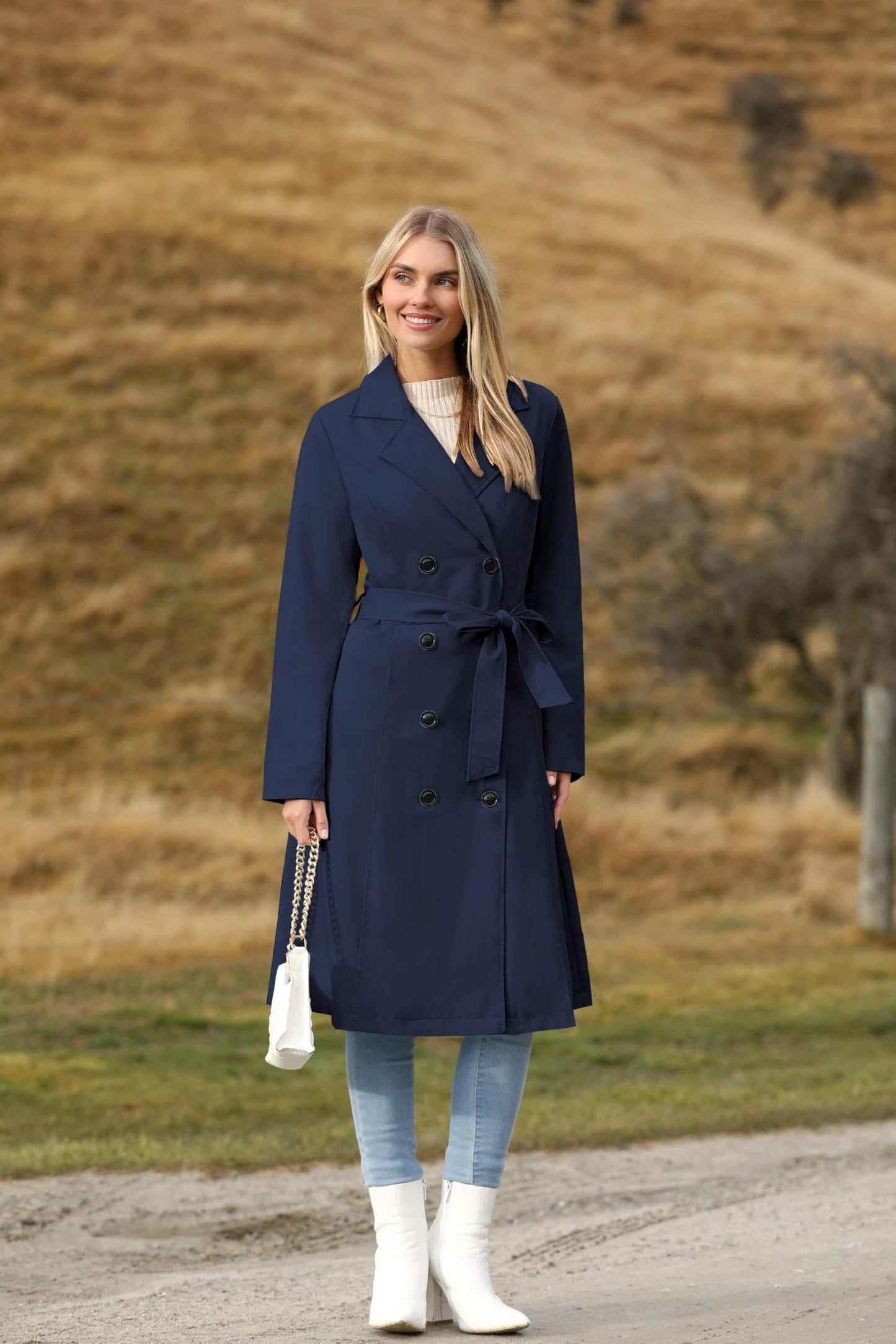 Elegant A-Line Double-Breasted Trench Coat with Belt