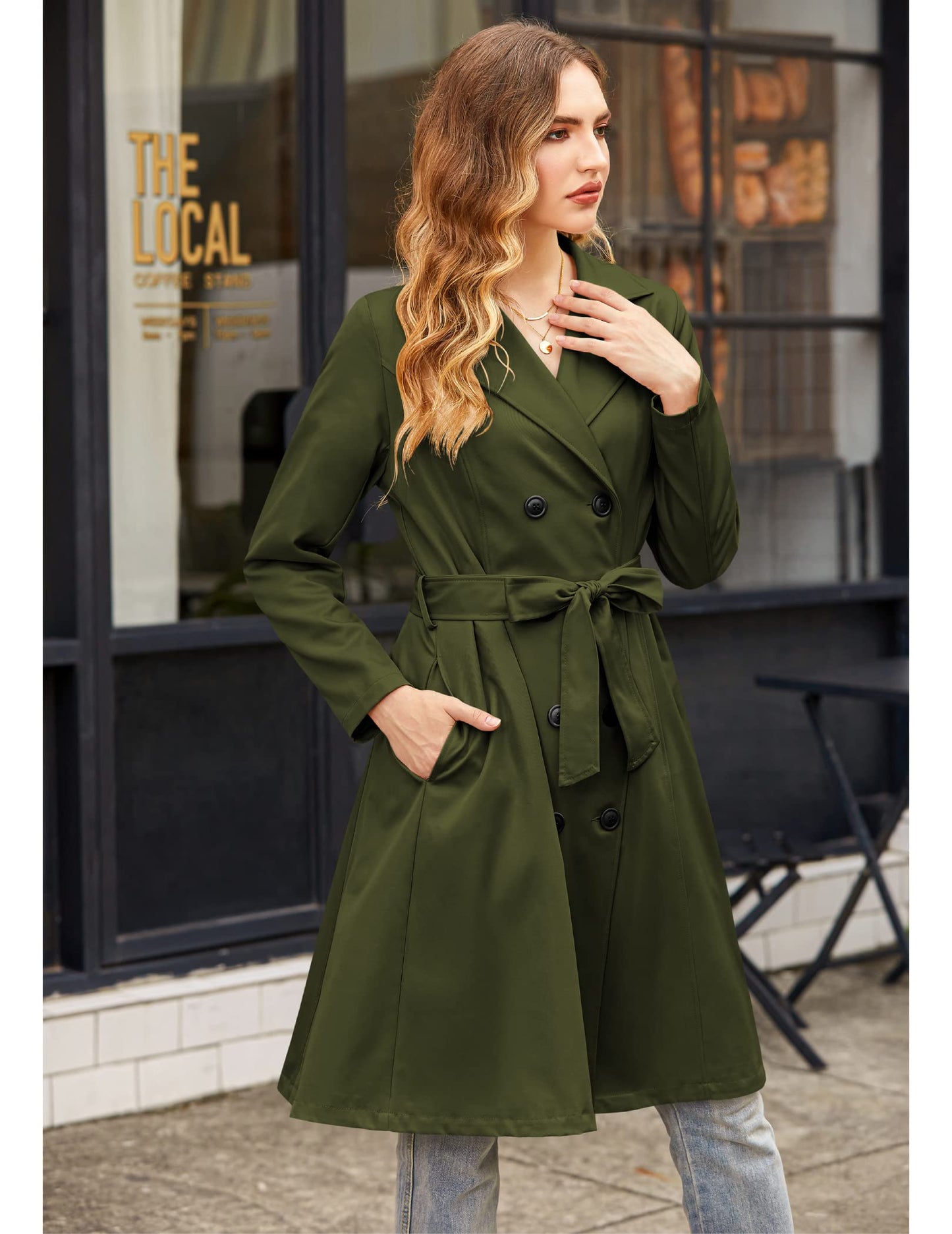 Elegant A-Line Double-Breasted Trench Coat with Belt