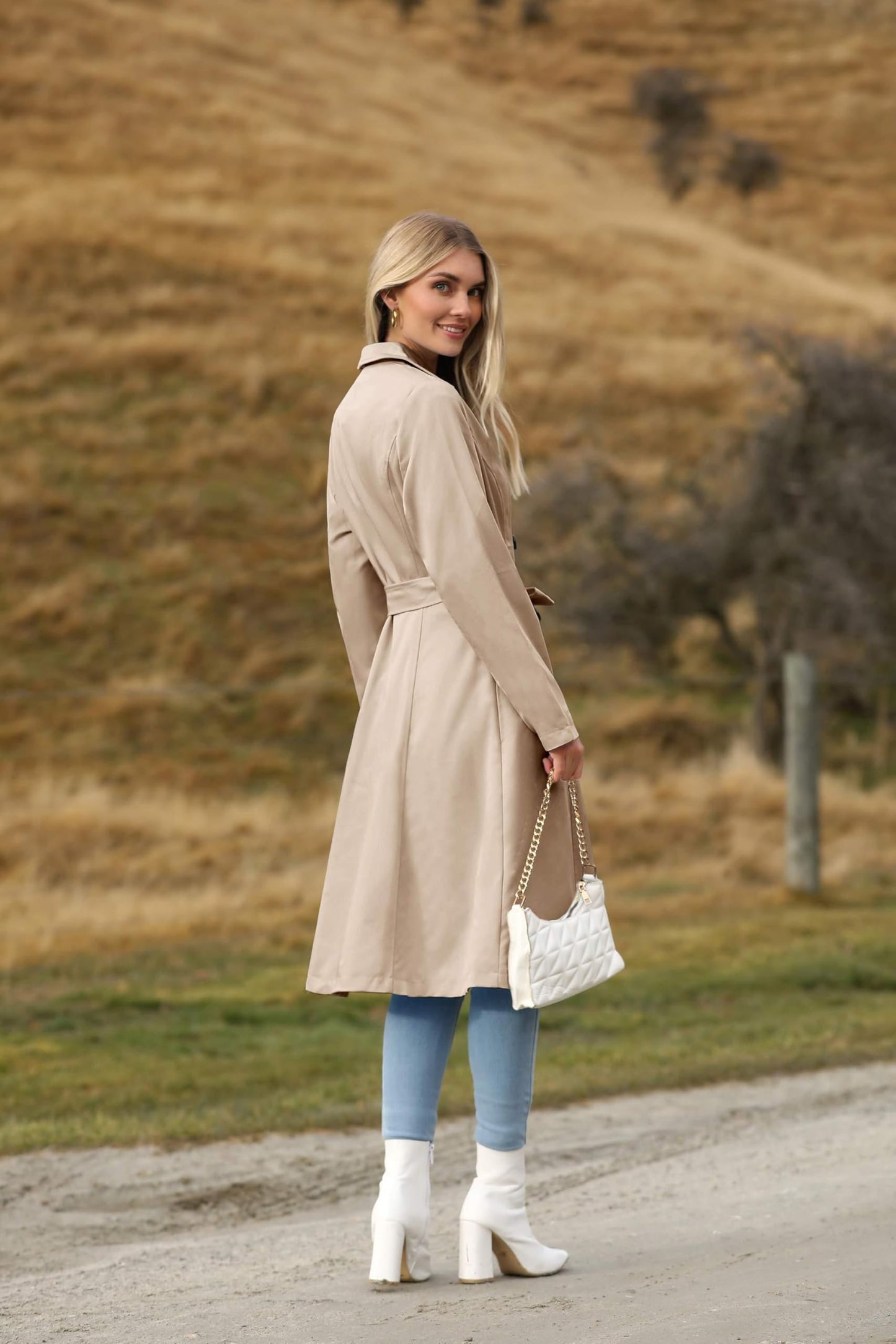 Elegant A-Line Double-Breasted Trench Coat with Belt