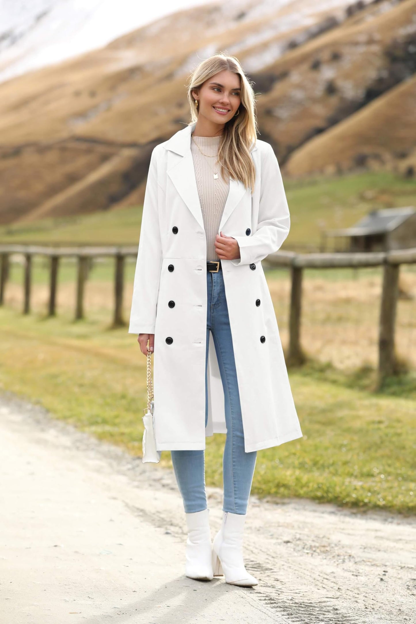 Elegant A-Line Double-Breasted Trench Coat with Belt