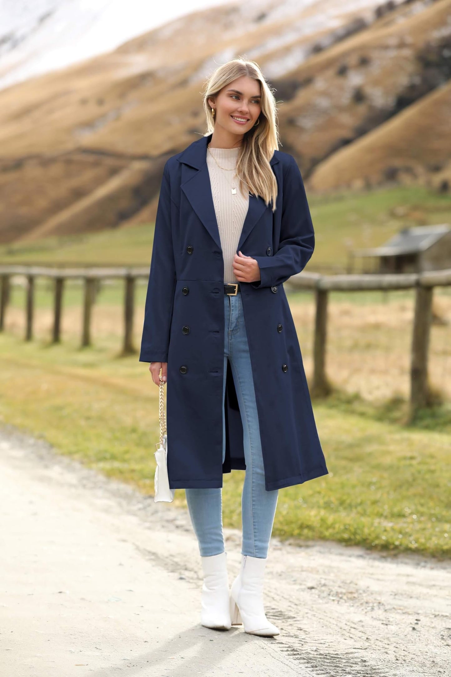 Elegant A-Line Double-Breasted Trench Coat with Belt