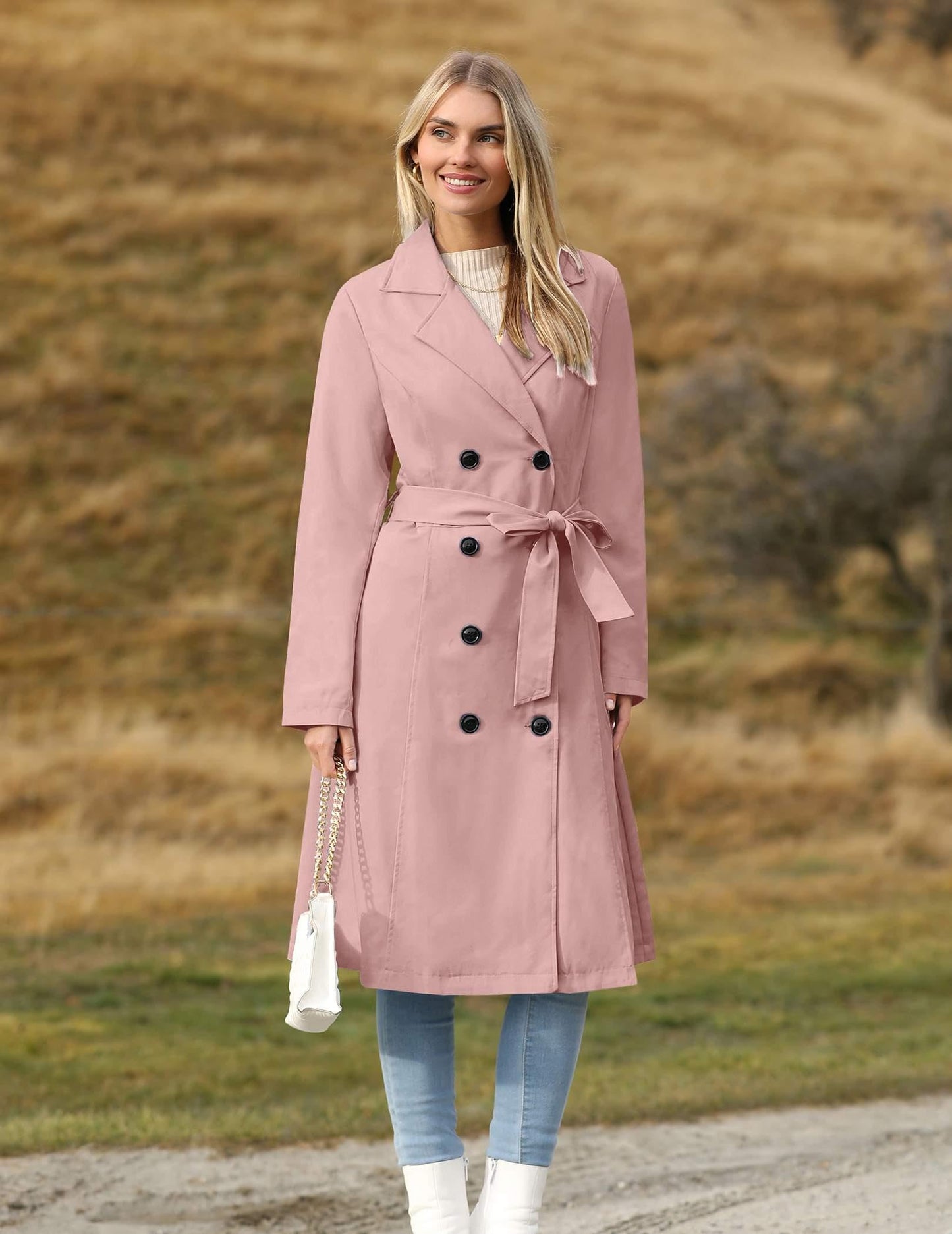 Elegant A-Line Double-Breasted Trench Coat with Belt