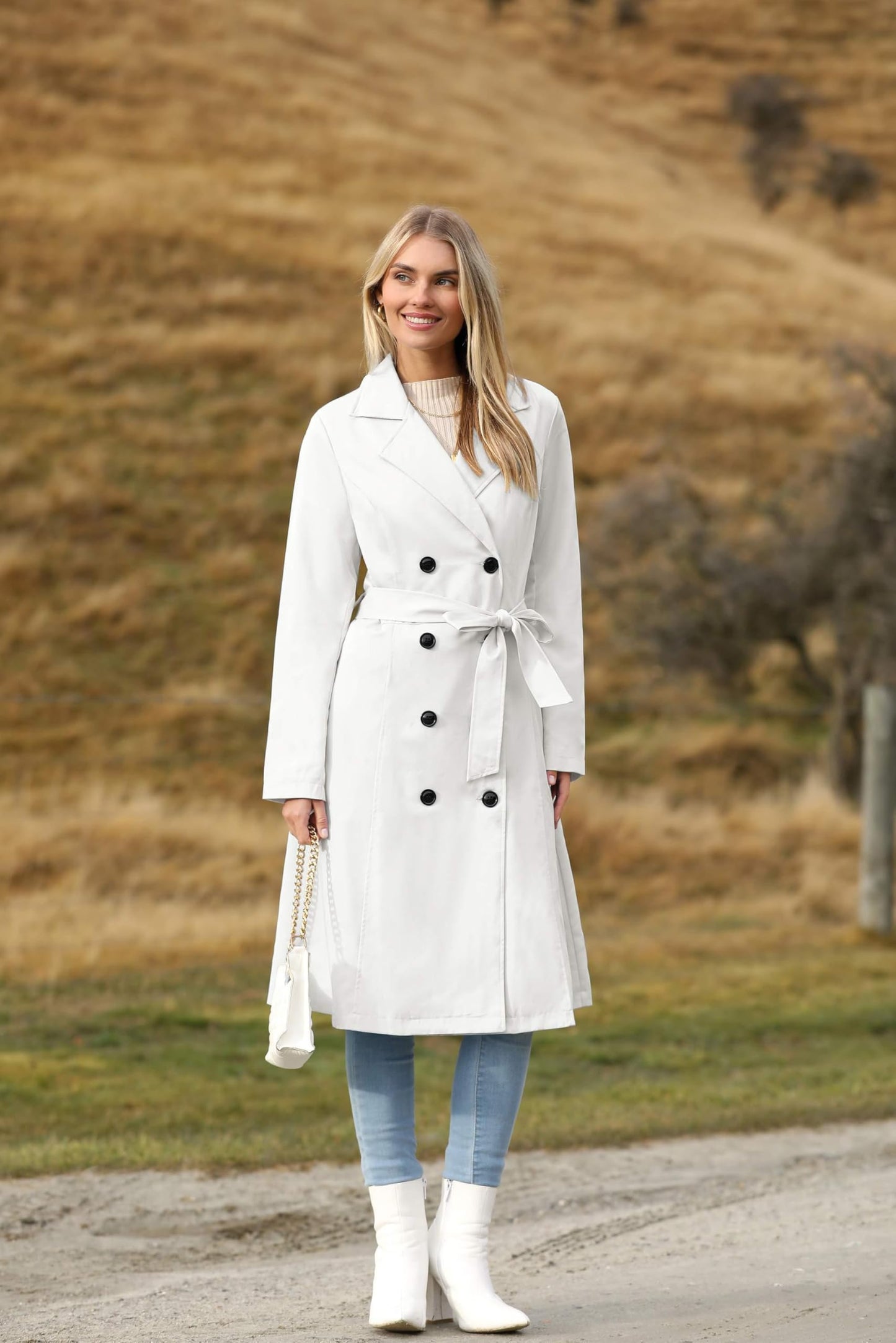 Elegant A-Line Double-Breasted Trench Coat with Belt