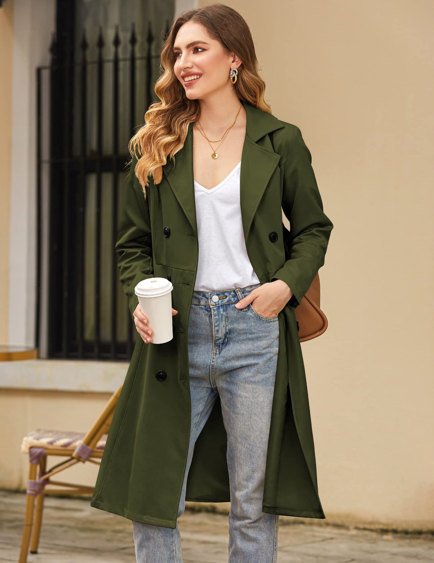 Elegant A-Line Double-Breasted Trench Coat with Belt