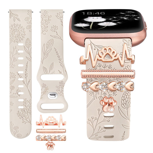 Floral Engraved Silicone Strap with Charms