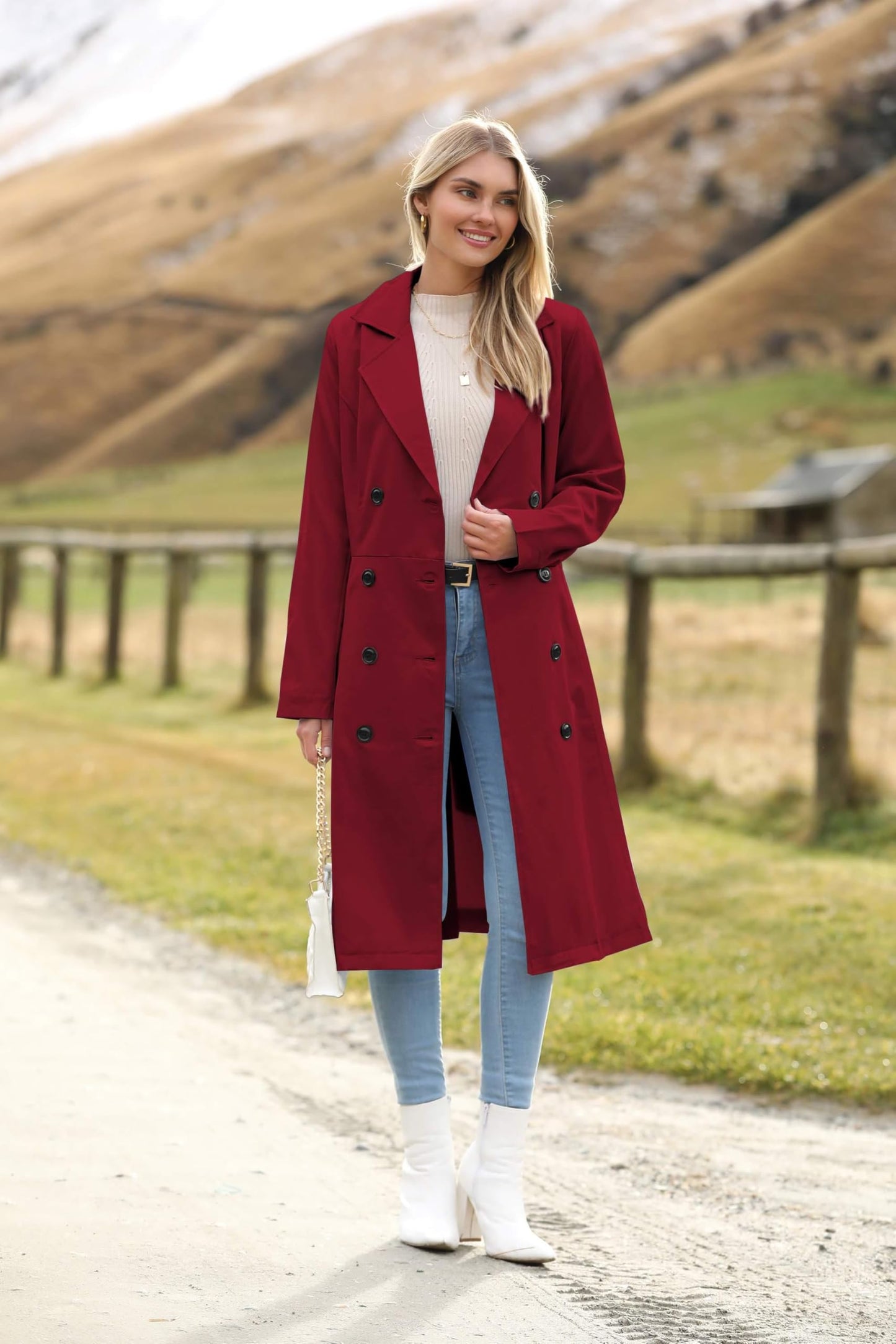 Elegant A-Line Double-Breasted Trench Coat with Belt