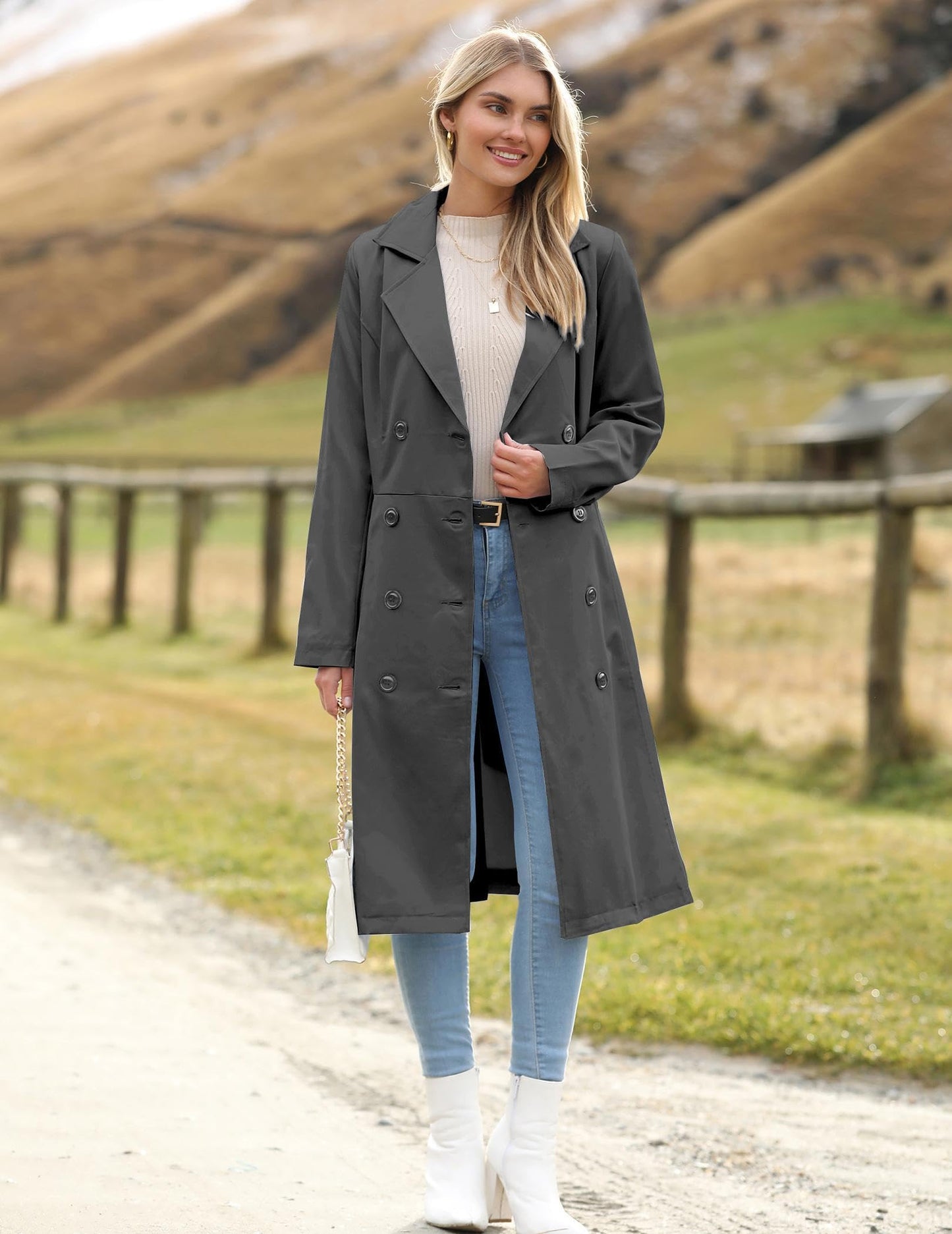 Elegant A-Line Double-Breasted Trench Coat with Belt