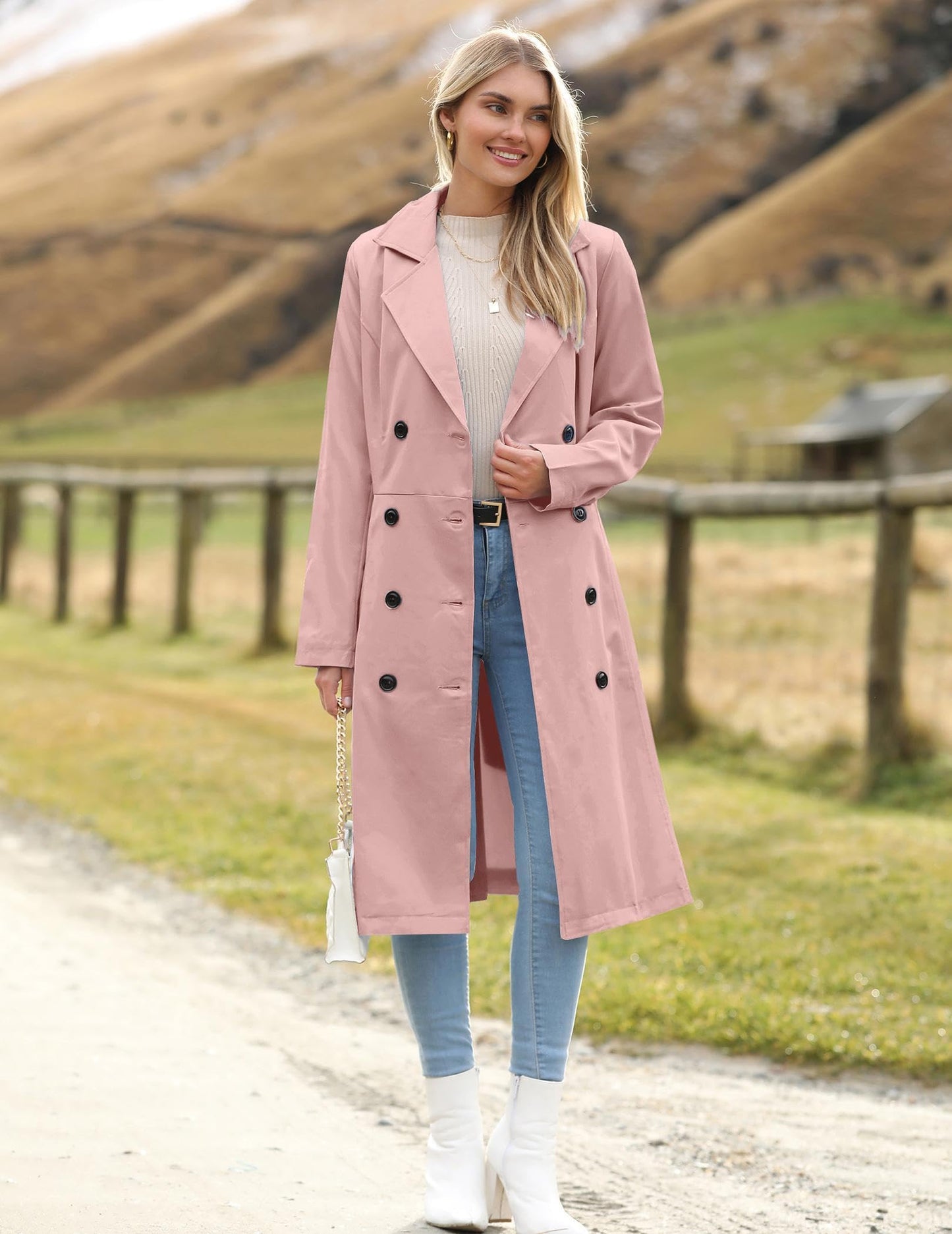 Elegant A-Line Double-Breasted Trench Coat with Belt