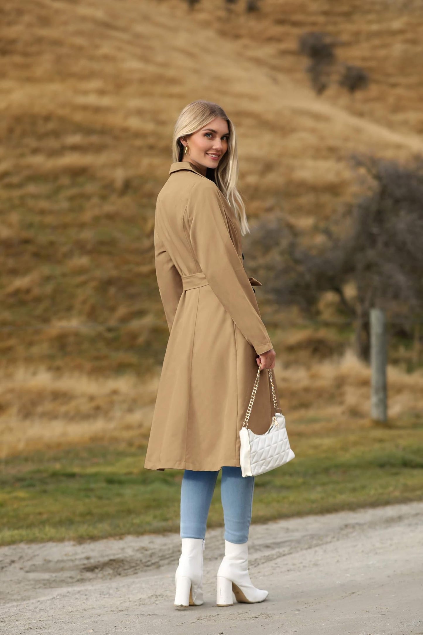 Elegant A-Line Double-Breasted Trench Coat with Belt