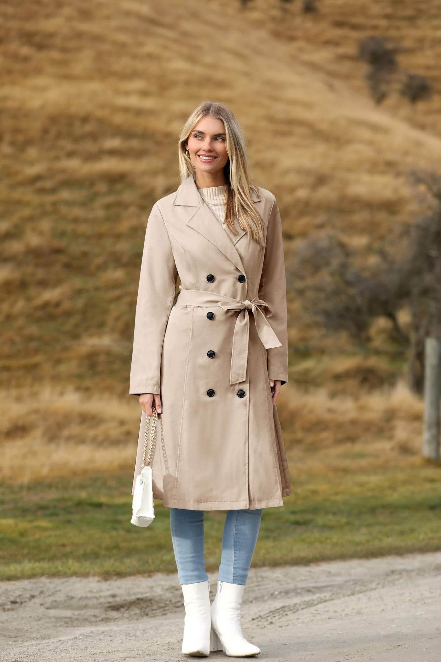 Elegant A-Line Double-Breasted Trench Coat with Belt