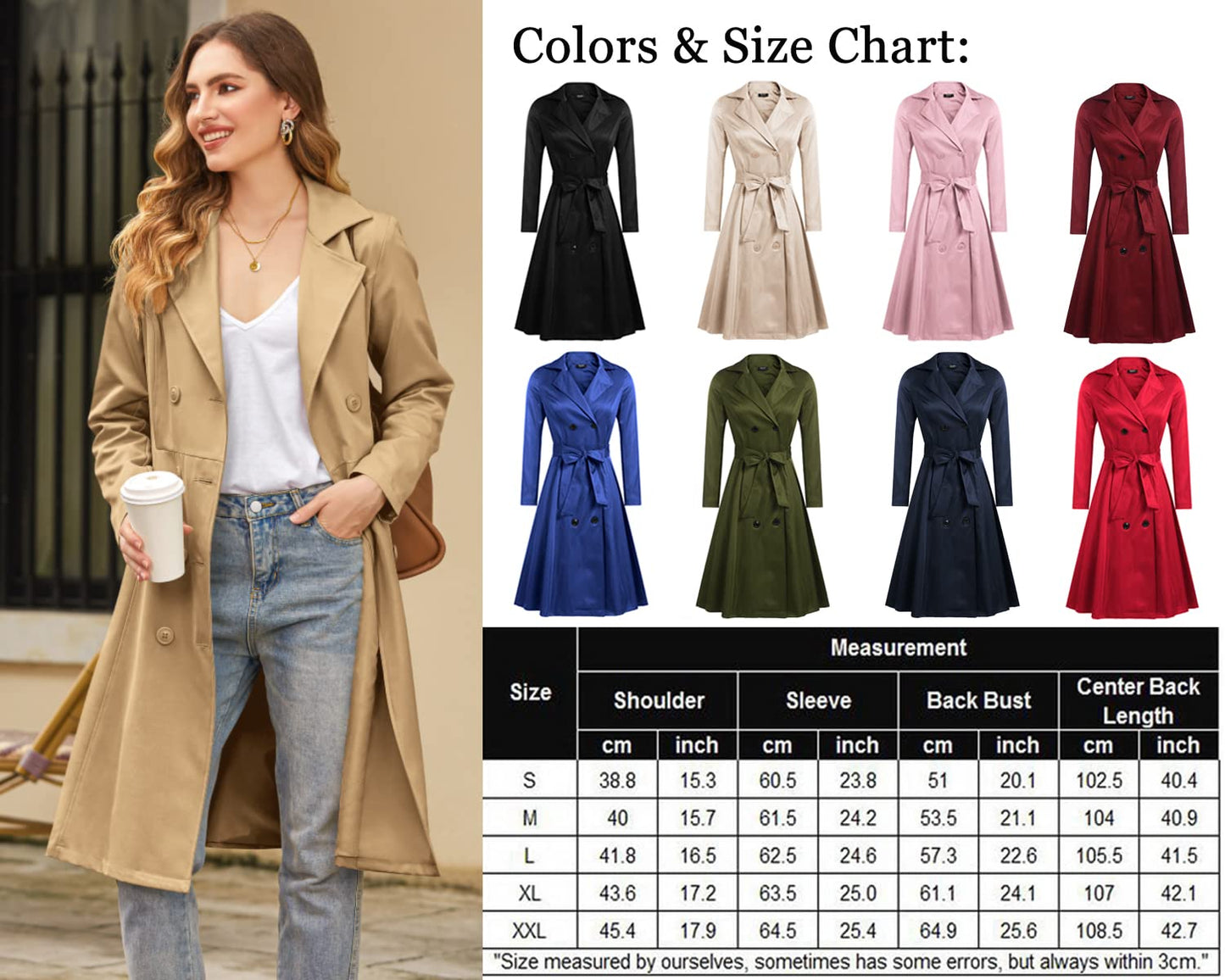 Elegant A-Line Double-Breasted Trench Coat with Belt