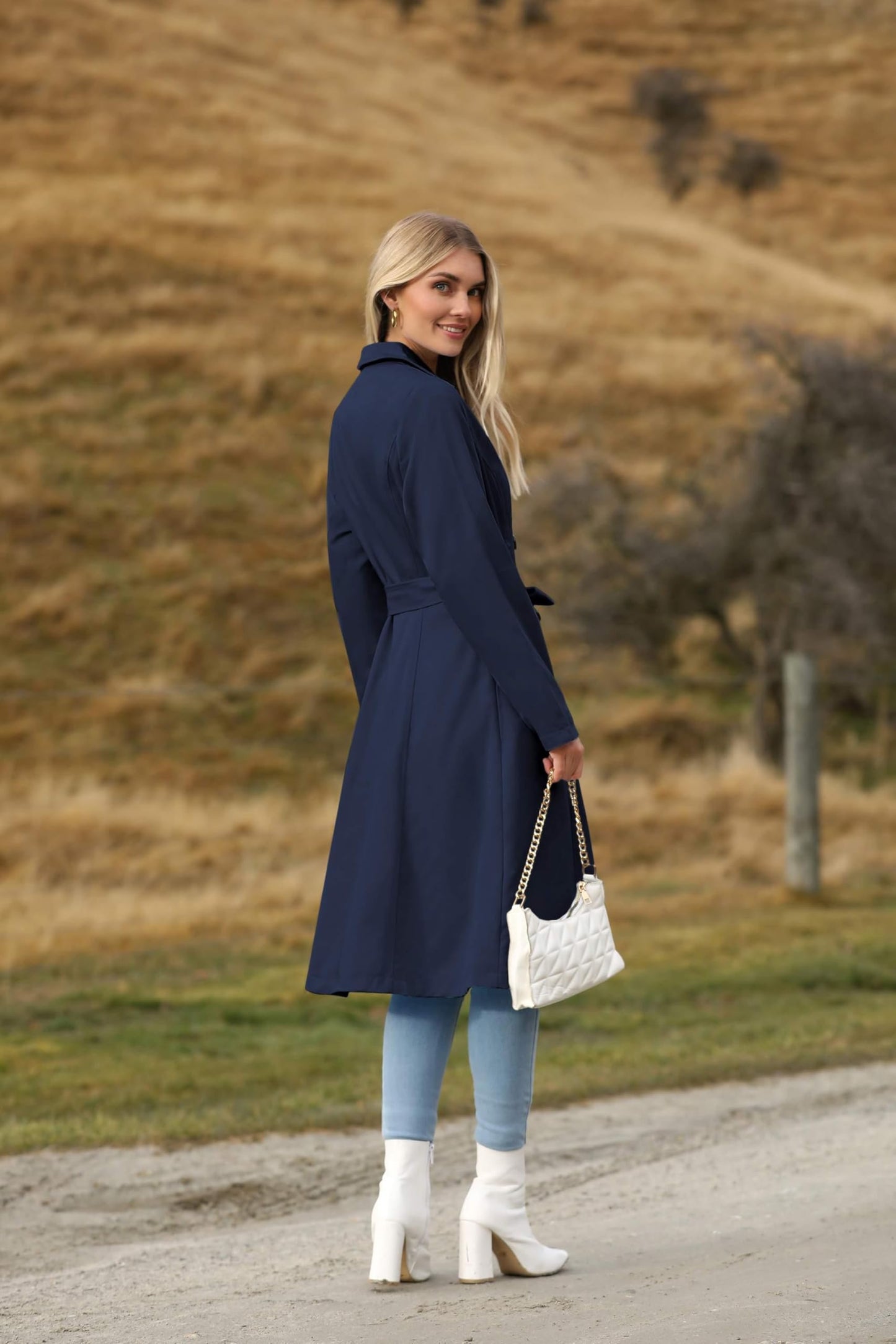 Elegant A-Line Double-Breasted Trench Coat with Belt