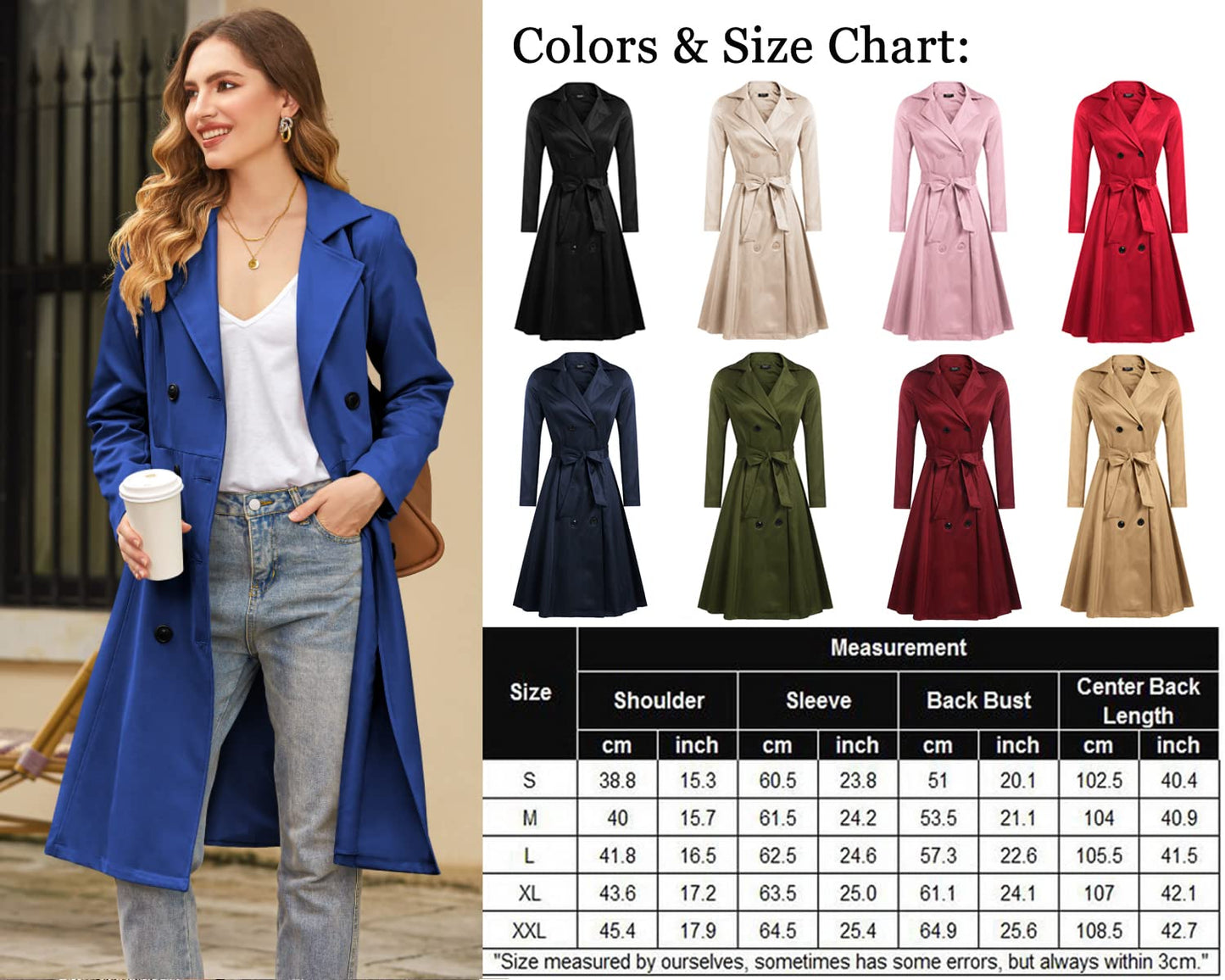 Elegant A-Line Double-Breasted Trench Coat with Belt