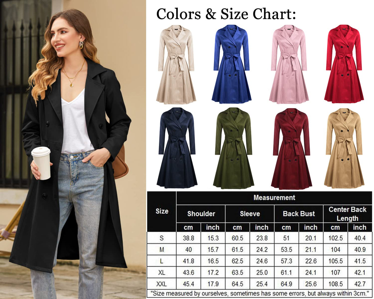 Elegant A-Line Double-Breasted Trench Coat with Belt