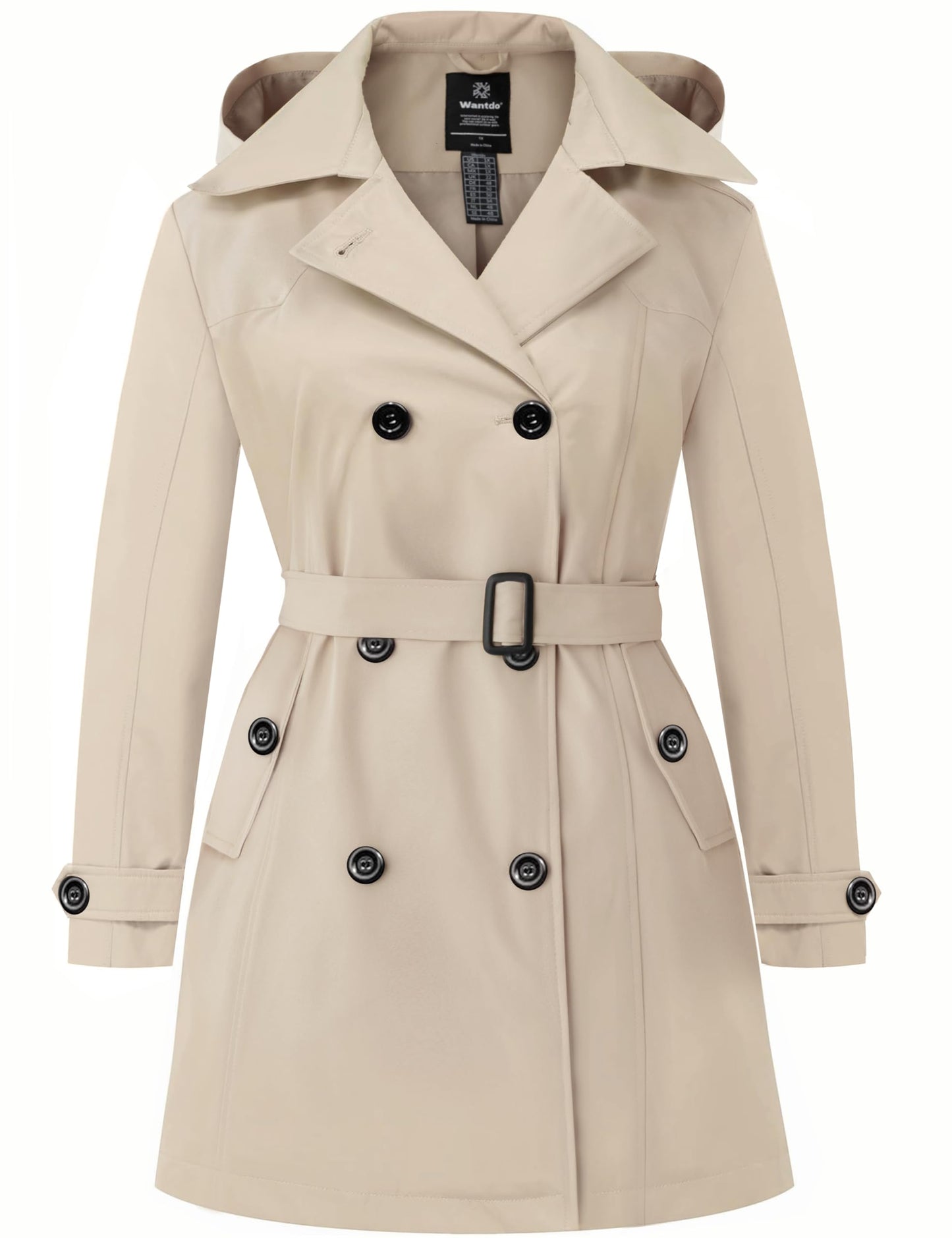 Classic Hooded Double-Breasted Trench Coat with Belt