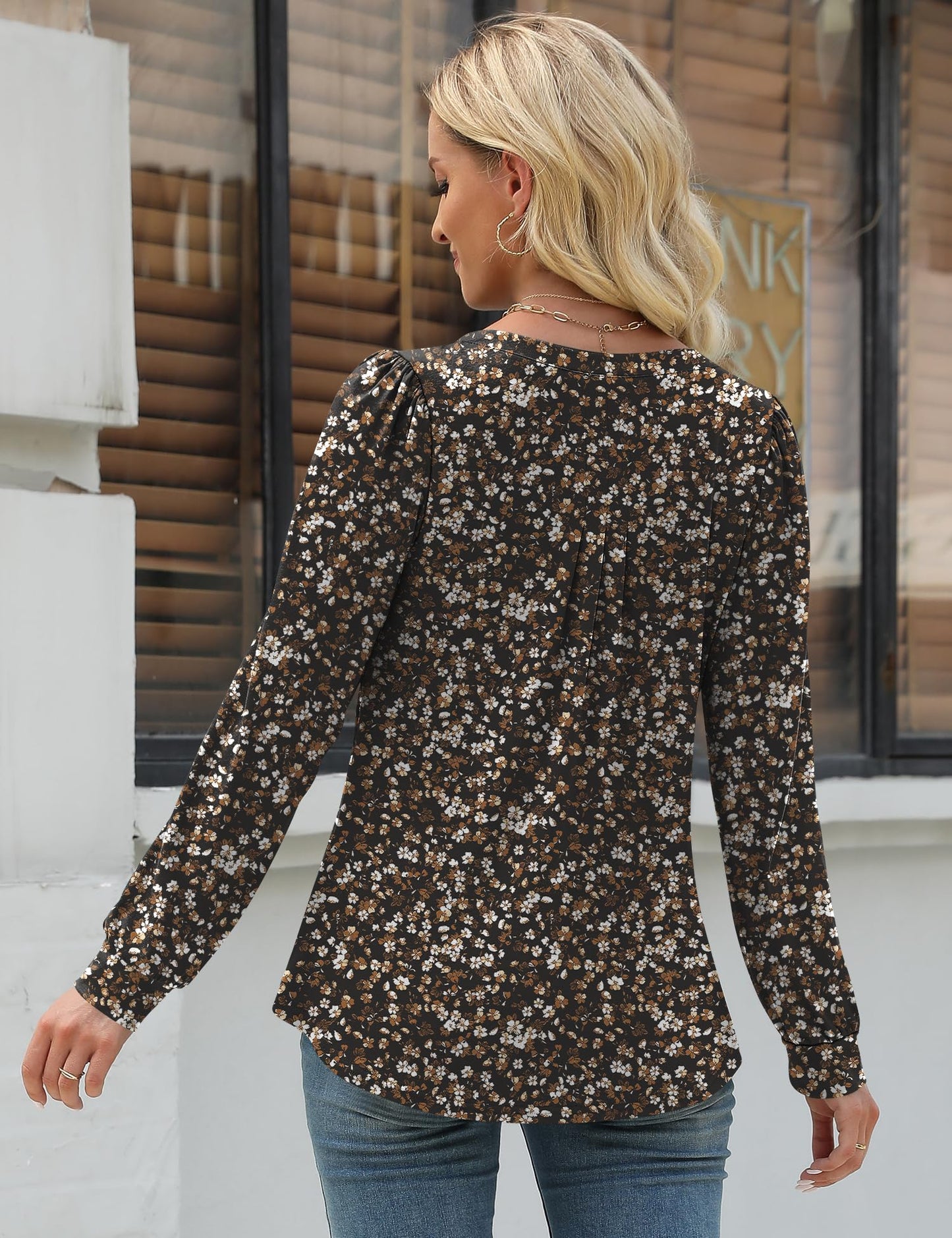 Floral Print V-Neck Long Sleeve Blouse