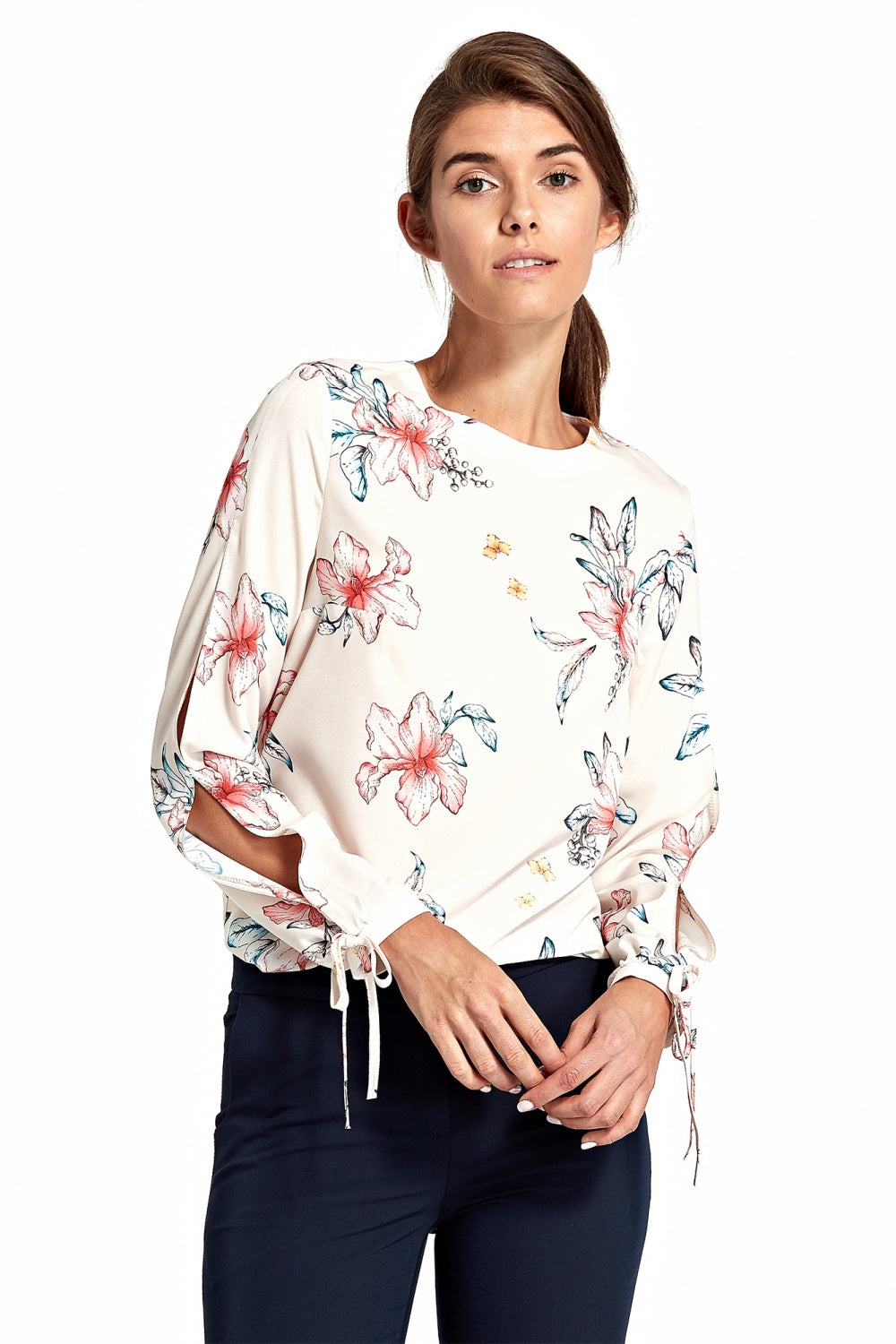 Floral Print Tie-Sleeve Blouse