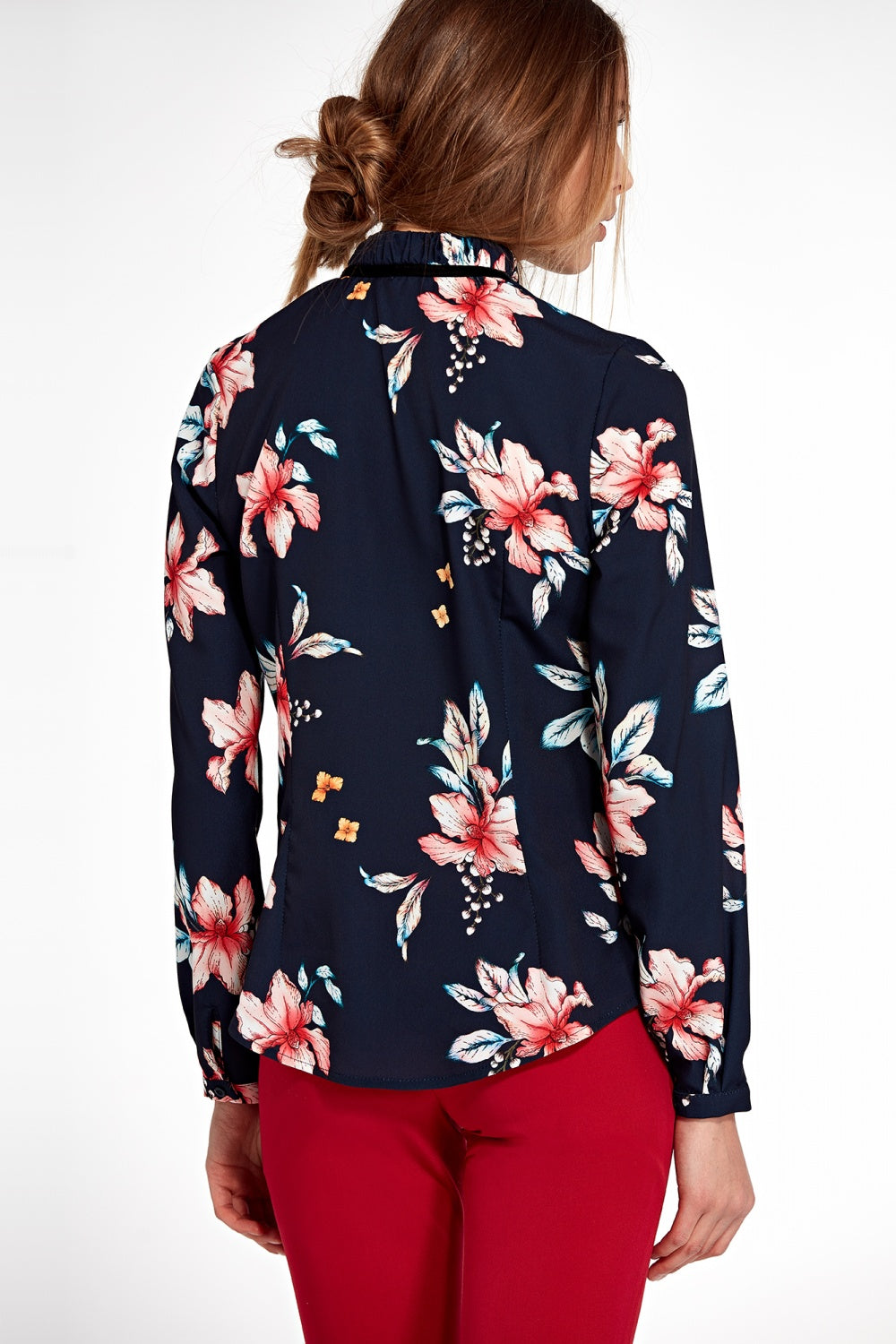 Floral Print High-Neck Bow Blouse