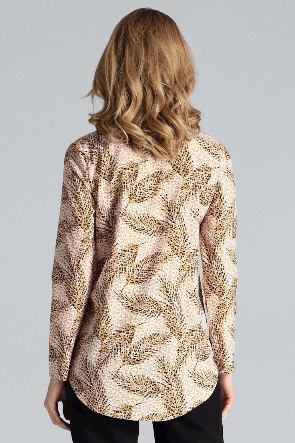 Feather Print Long-Sleeve Blouse