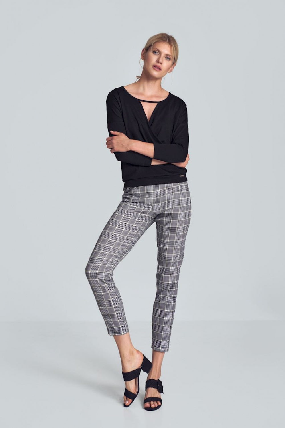 Plaid Slim Fit Ankle Trousers