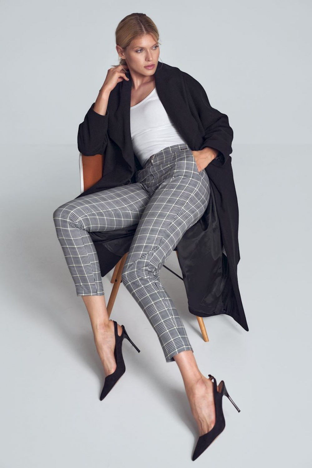 Plaid Slim Fit Ankle Trousers