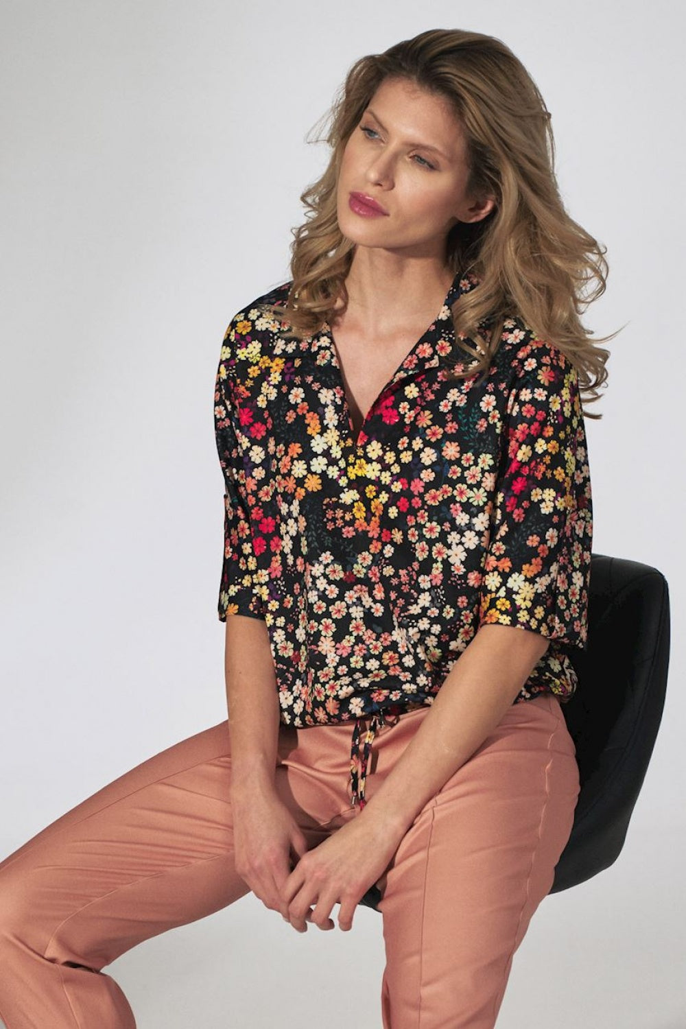 Floral Print Drawstring Blouse