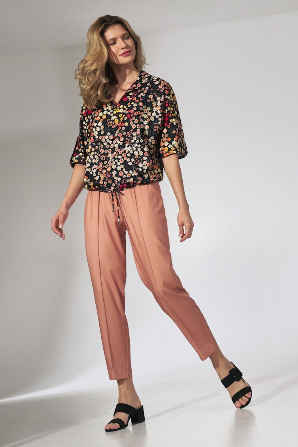 Floral Print Drawstring Blouse