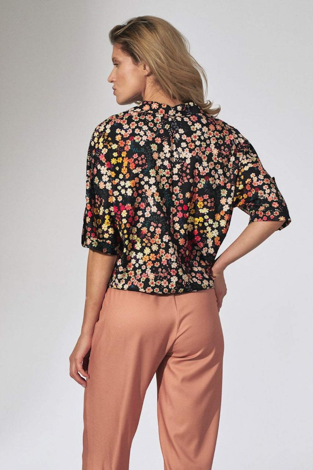 Floral Print Drawstring Blouse