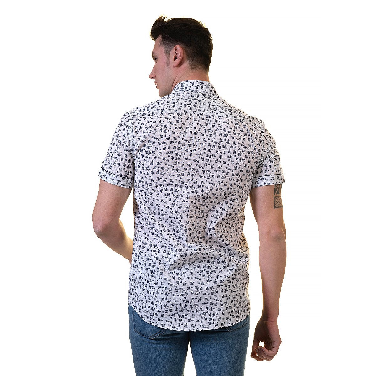 Black Dots Mens Short Sleeve Button up Shirts - Tailored Slim Fit