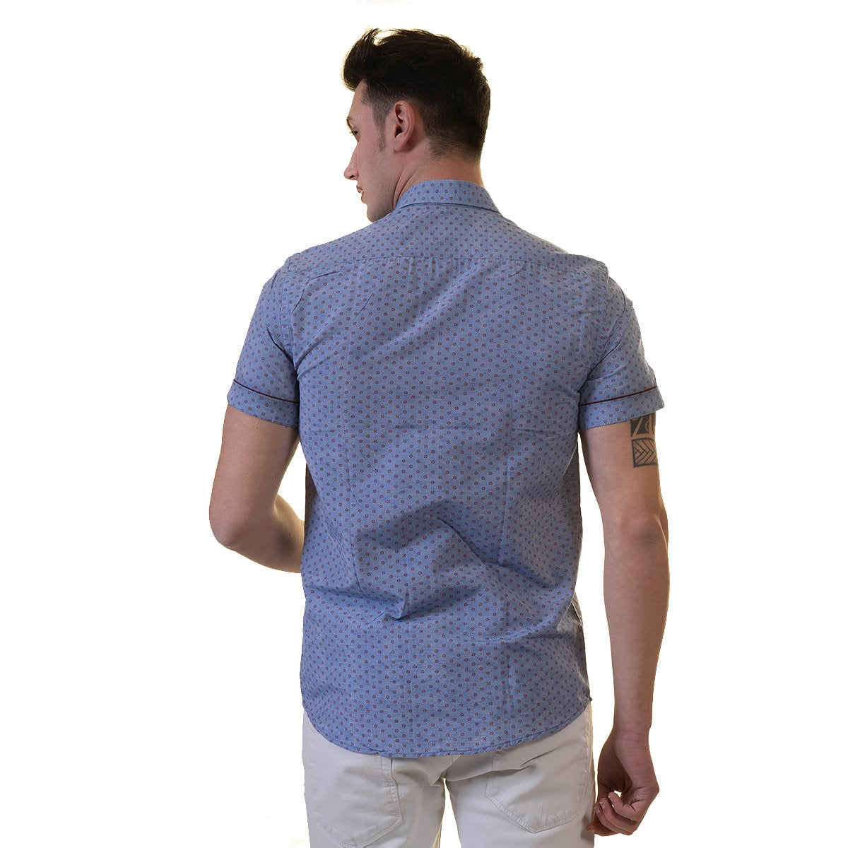 Blue Mens Short Sleeve Button up Shirts - Tailored Slim Fit Cotton