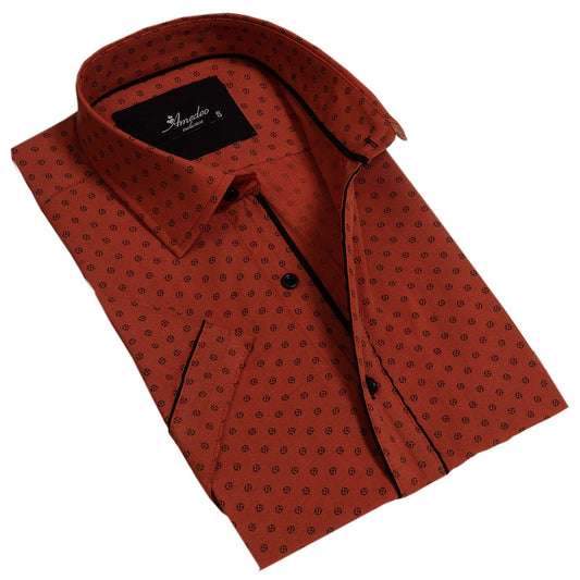 Orange / Reddish Mens Short Sleeve Button up Shirts - Tailored Slim