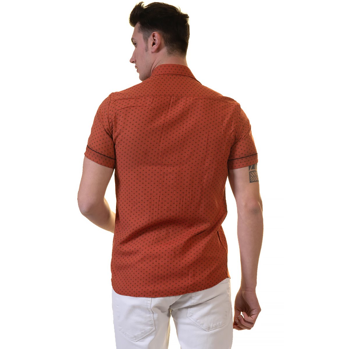 Orange / Reddish Mens Short Sleeve Button up Shirts - Tailored Slim