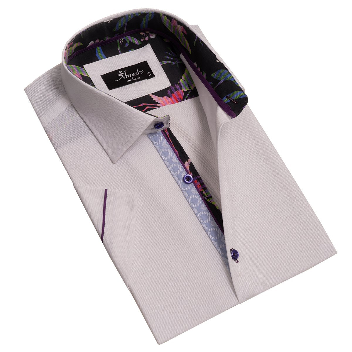 White Mens Short Sleeve Button up Shirts - Tailored Slim Fit Cotton