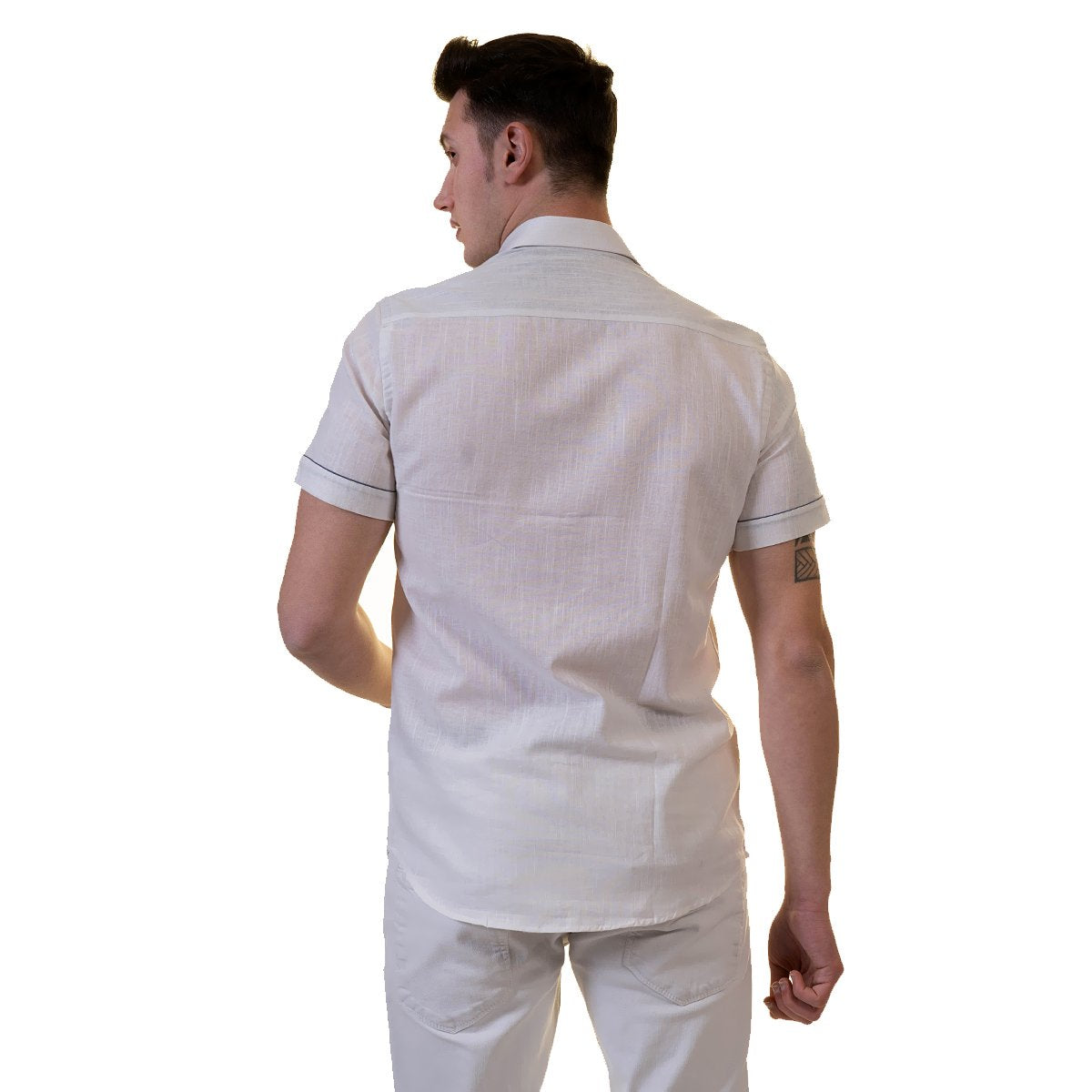 White Mens Short Sleeve Button up Shirts - Tailored Slim Fit Cotton