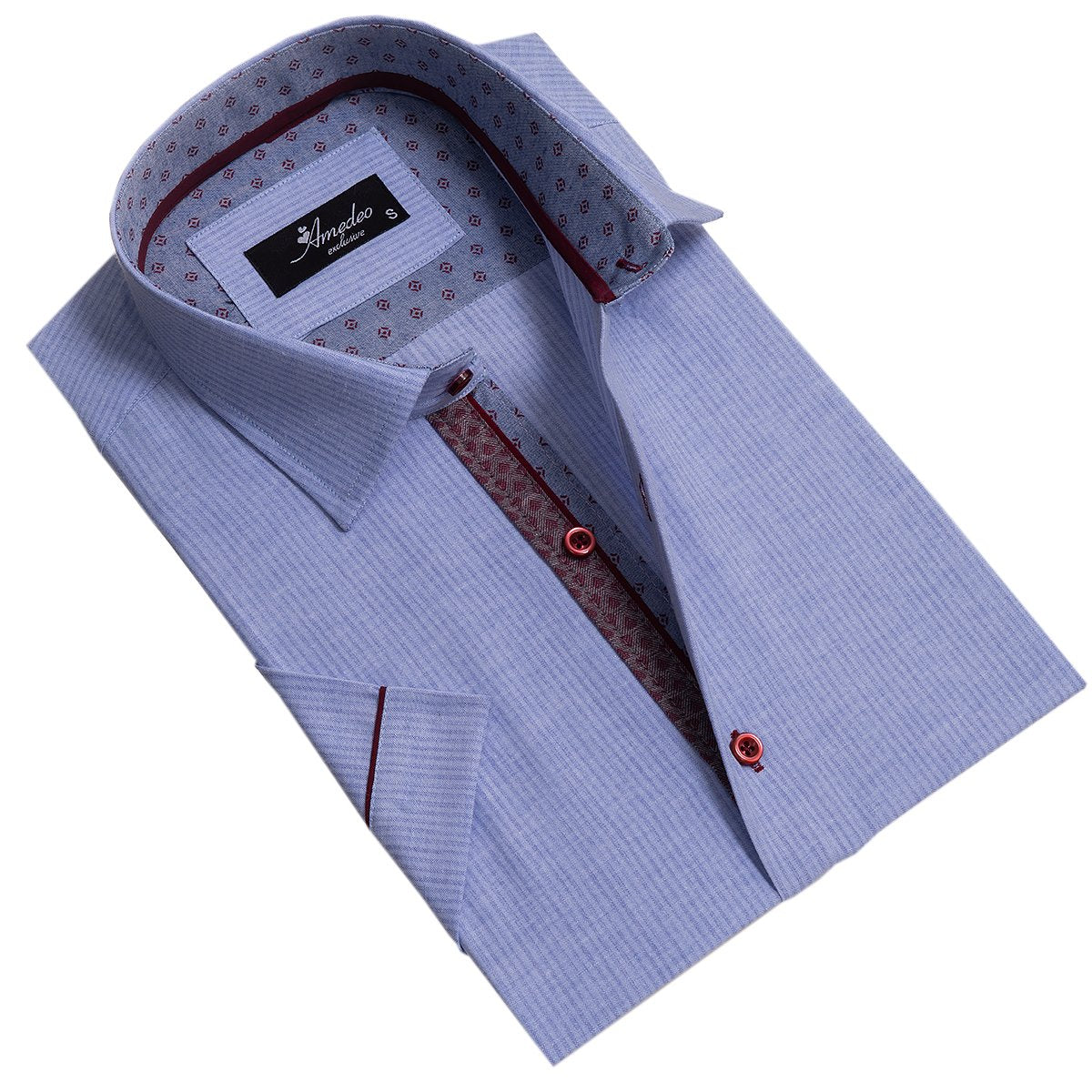 Mens Sky Blue Short Sleeve Button up Shirts - Tailored Slim Fit Cotton