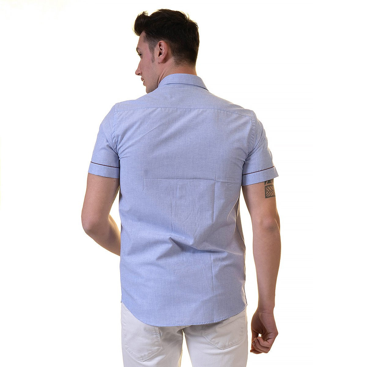 Mens Sky Blue Short Sleeve Button up Shirts - Tailored Slim Fit Cotton