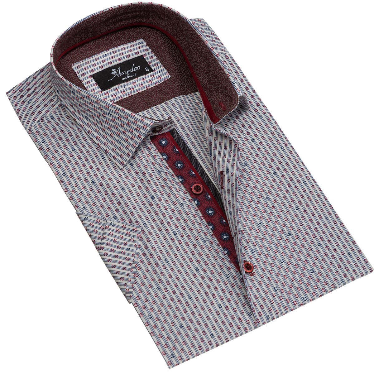 Mens Short Sleeve Button up Shirts - Tailored Slim Fit Cotton Dress