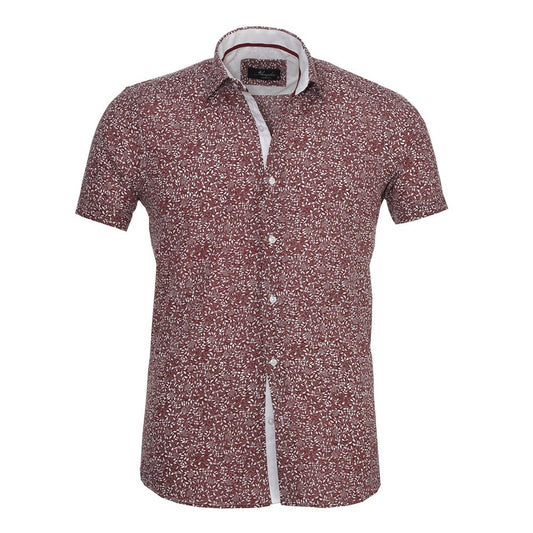 Burgandy Floral Mens Short Sleeve Button up Shirts - Tailored Slim Fit