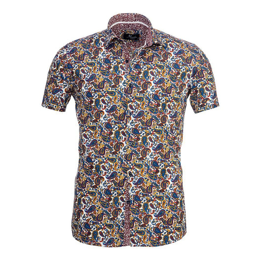 Colorful Paisley Mens Short Sleeve Button up Shirts - Tailored Slim