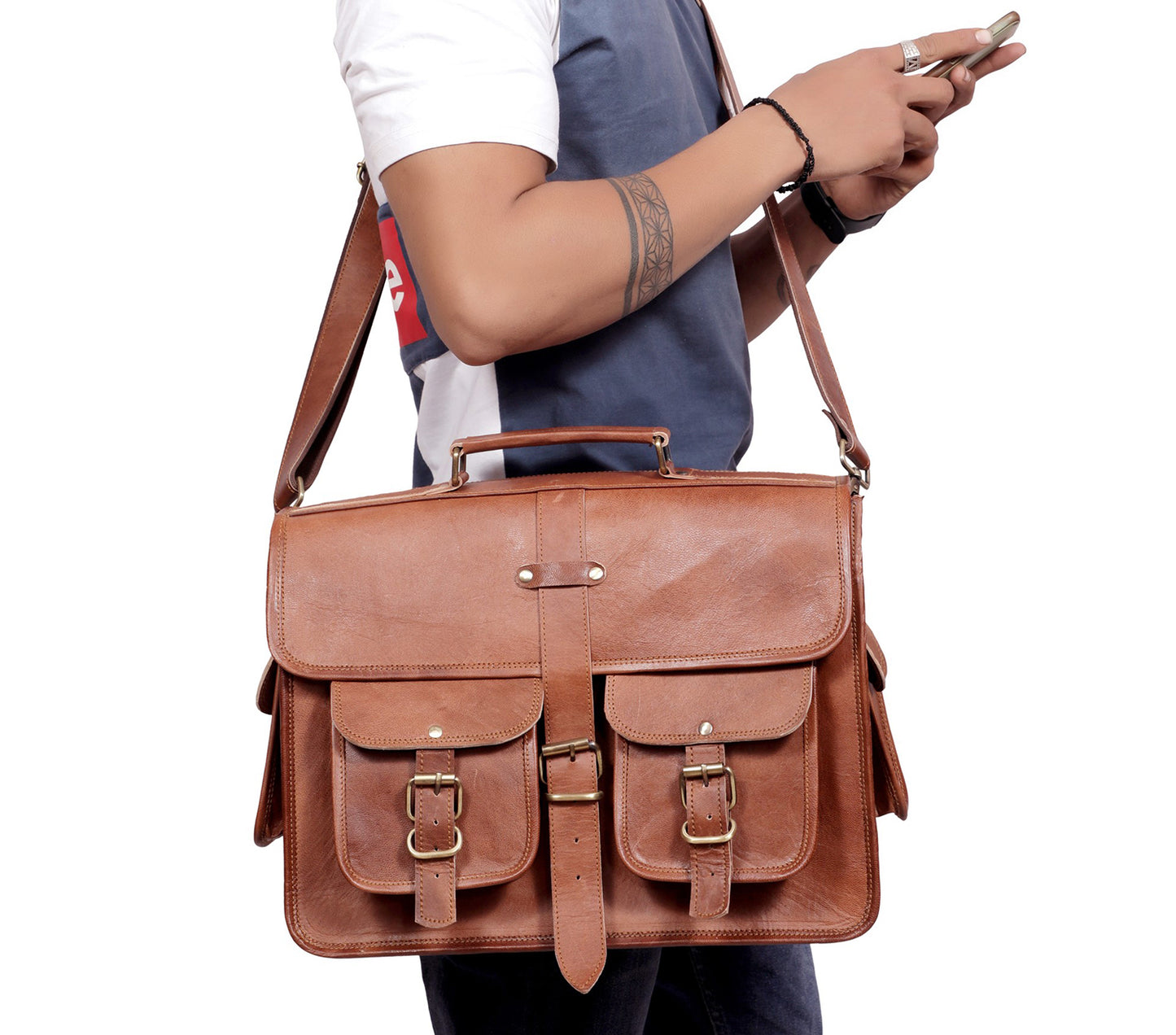 Real Leather Messenger Bag for Men and Women Vintage Laptop Briefcase